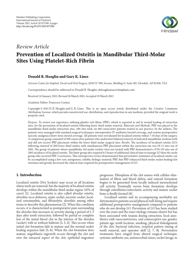 Prevention of Localized Osteitis in Mandibular Third-Molar | PDF ...