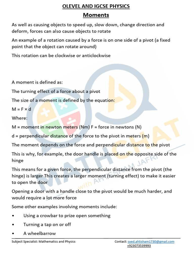 Understanding Moments in Physics | PDF | Momentum | Force