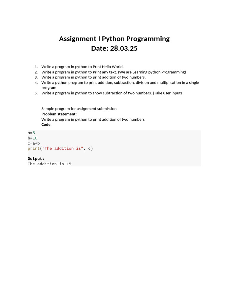 Assignment I Python Programming - 27.03.25 | PDF