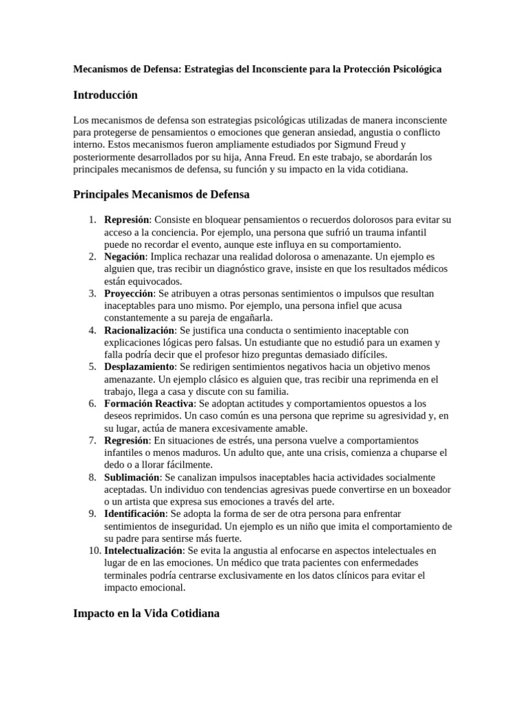 Mecanismos de Defensa Psicológica Explicados | PDF | Las emociones ...