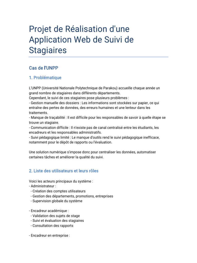 Application Web de Suivi des Stagiaires UNPP | PDF | Internet ...
