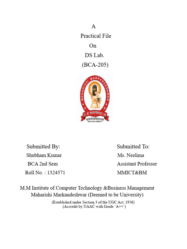 DS Lab Practical File for BCA-205 | PDF