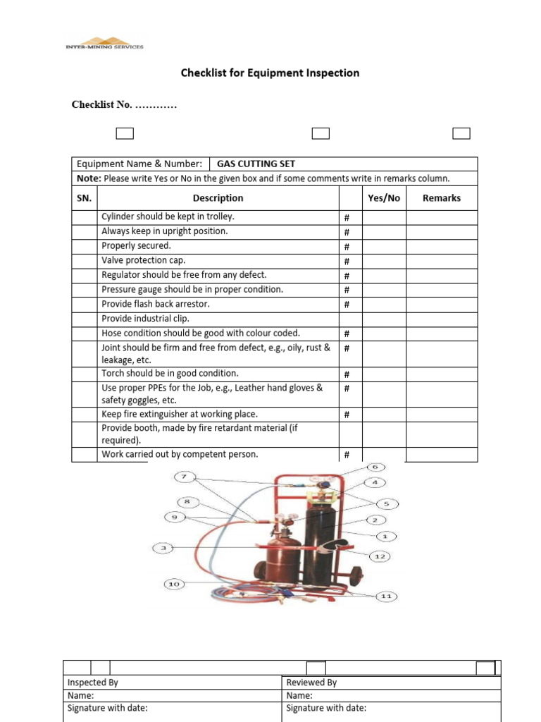 Gas Cutting Set Inspection Checklist | PDF
