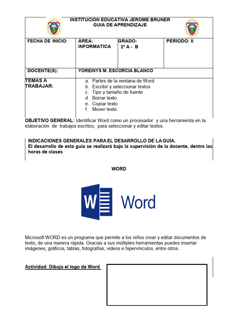 Guía de Aprendizaje de Word para 2º Grado | PDF | Ventana (informática ...