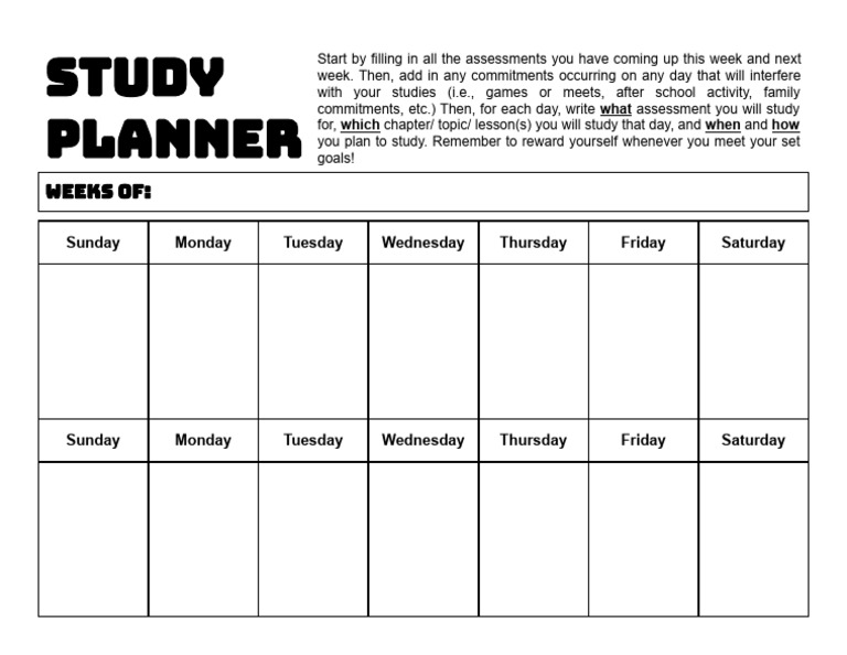 Weekly Study Planner Template | PDF