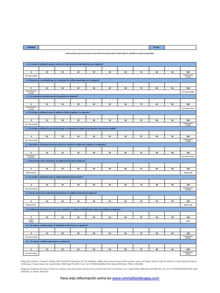 Cuestionario ACL-RSI en Español | PDF