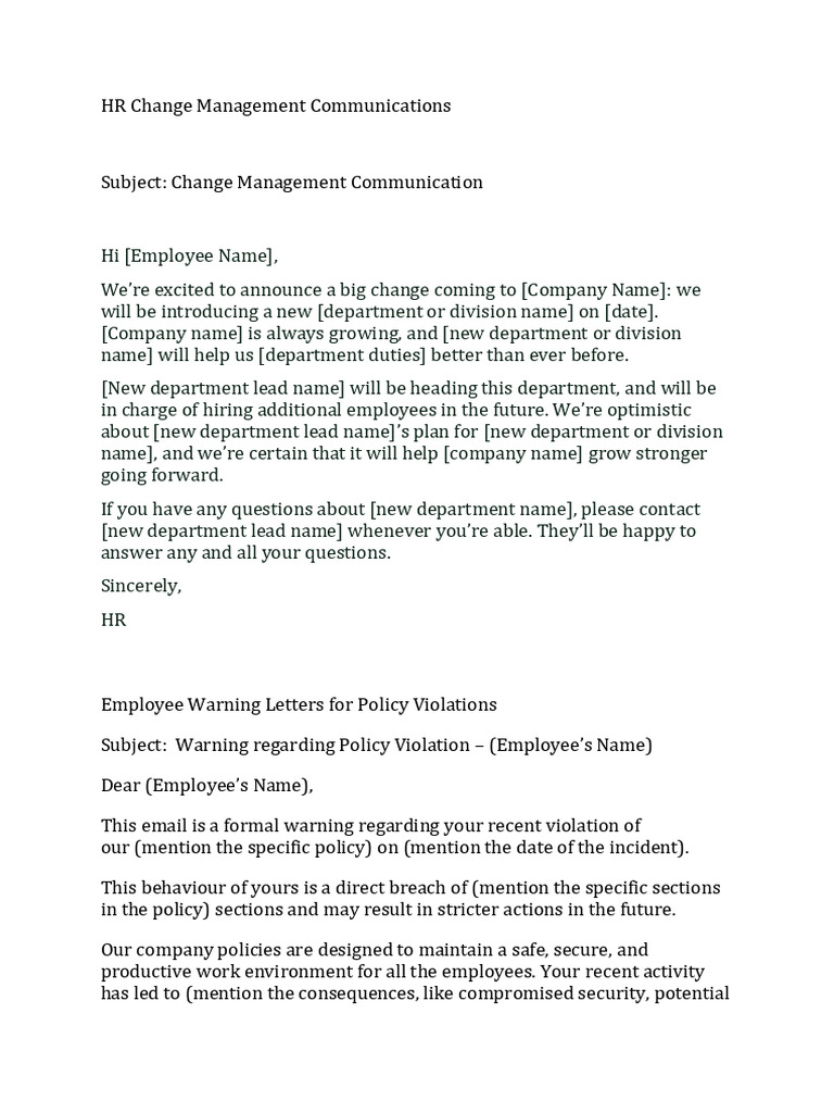 HR Communication Templates for Employees | PDF | Leadership | Social ...