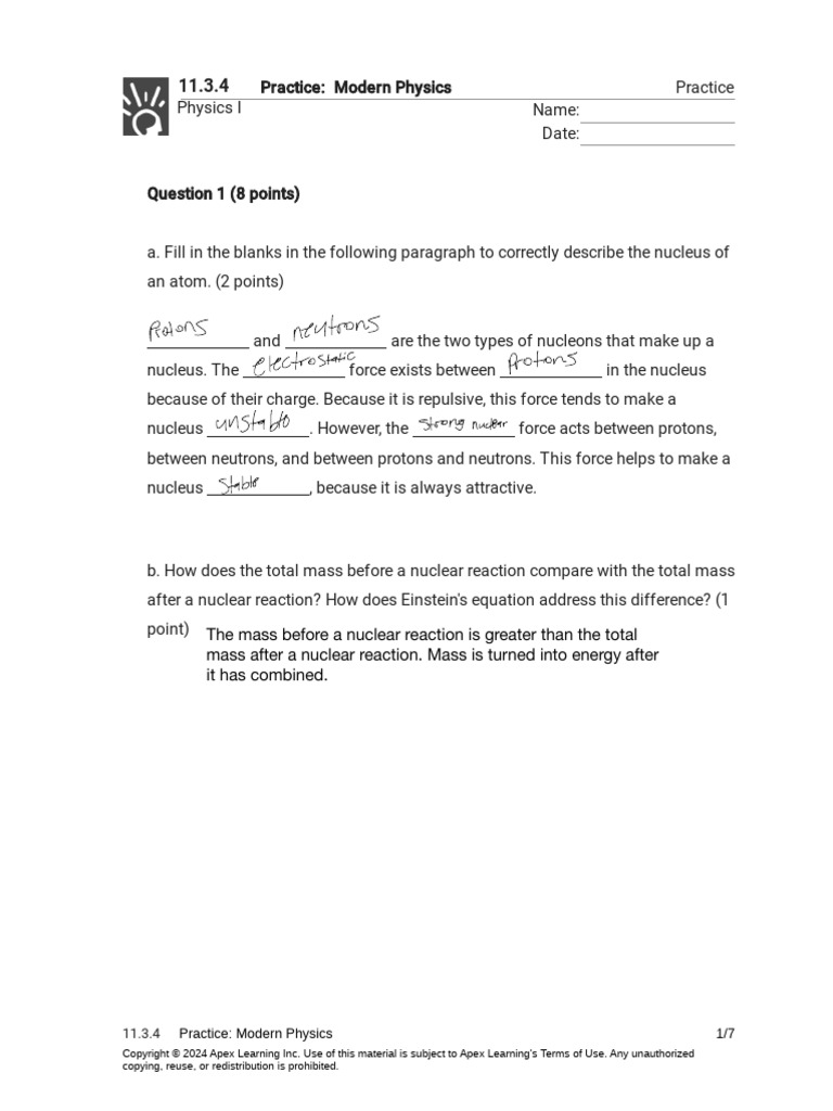 Modern Physics Practice Questions | PDF | Nuclear Physics | Atomic Nucleus