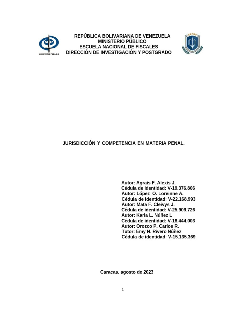 Jurisdicción y Competencia Penal en Venezuela | PDF | Jurisdicción ...