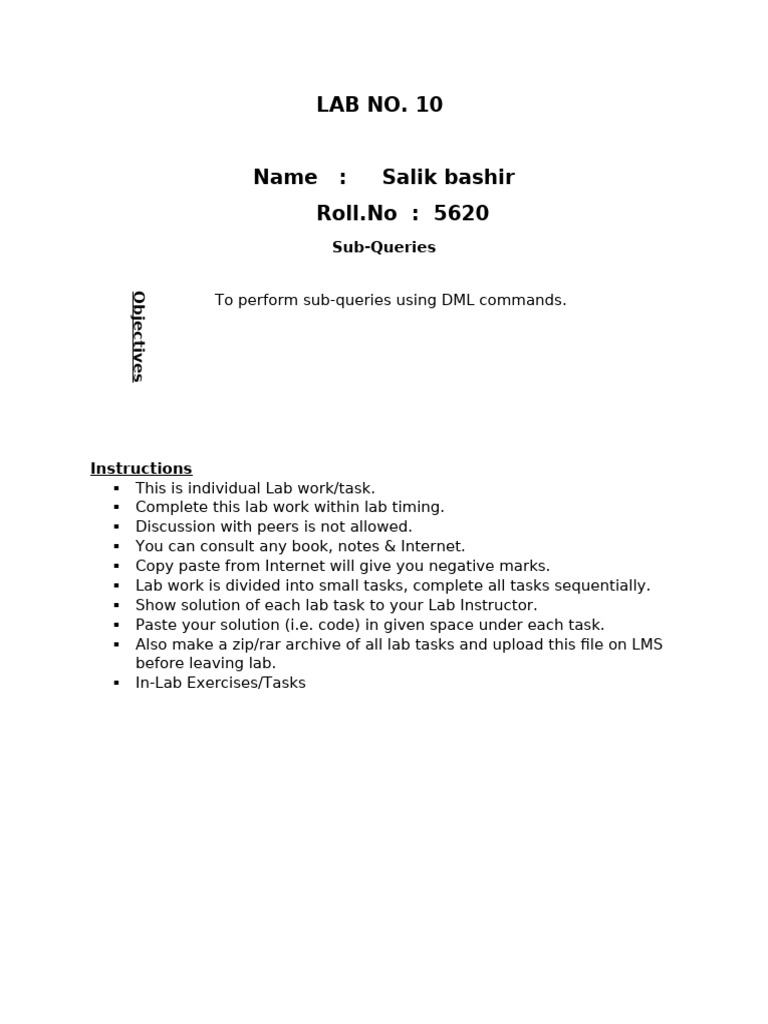 Subqueries in SQL: Lab Exercises Guide | PDF | Data Management | Databases