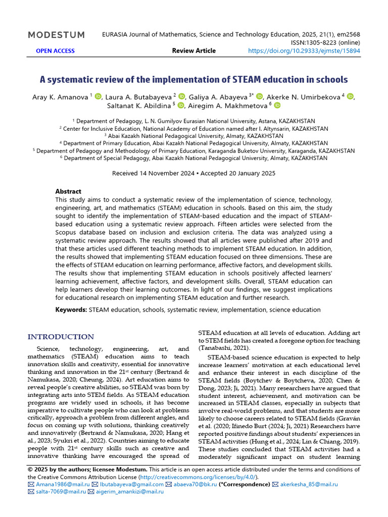 A Systematic Review of The Implementation of Steam Education in Schools ...