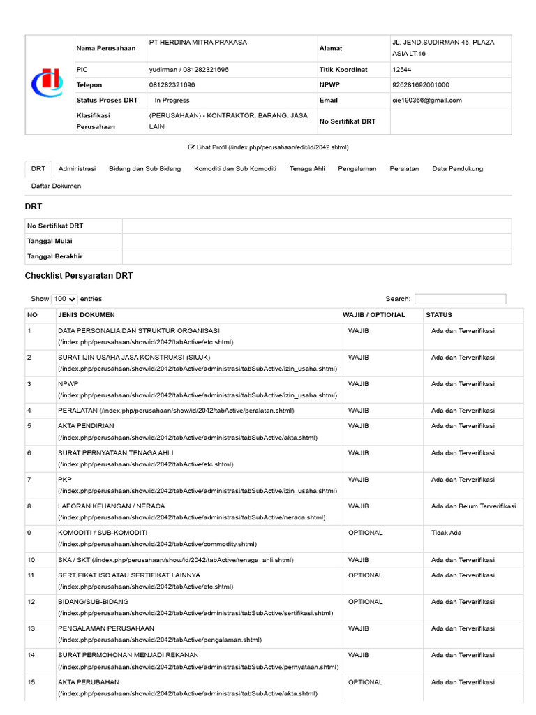 Status DRT PT Herdina Mitra Prakasa | PDF