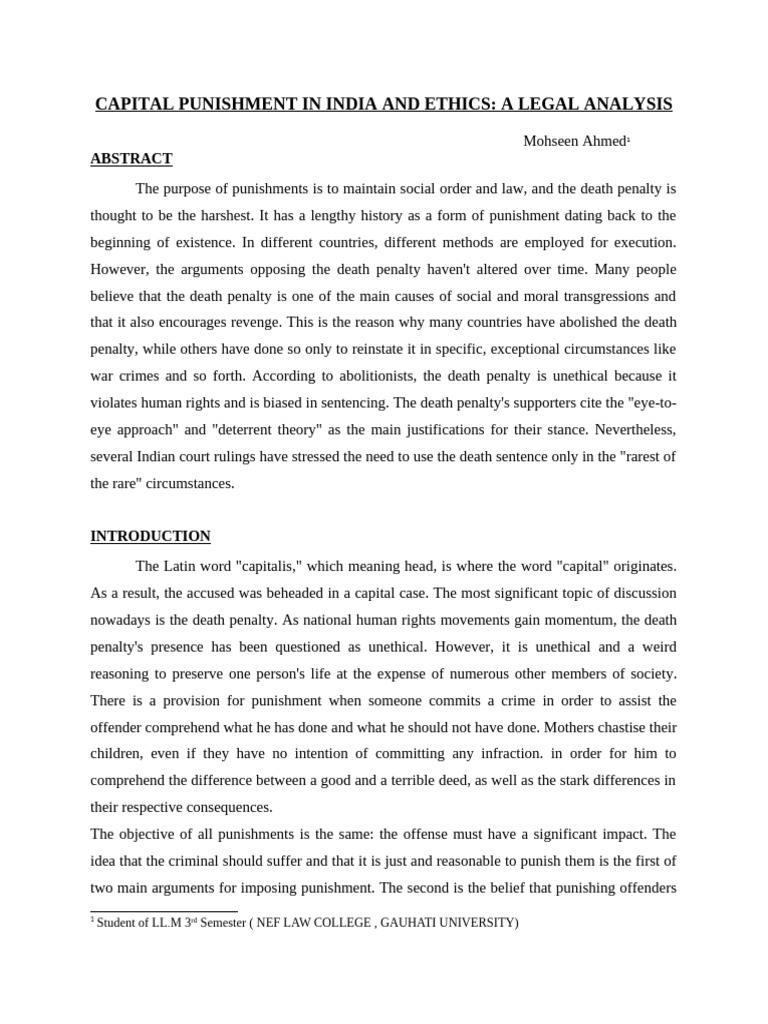 CAPITAL PUNISHMENT IN INDIA AND ETHICS Main | PDF | Capital Punishment ...
