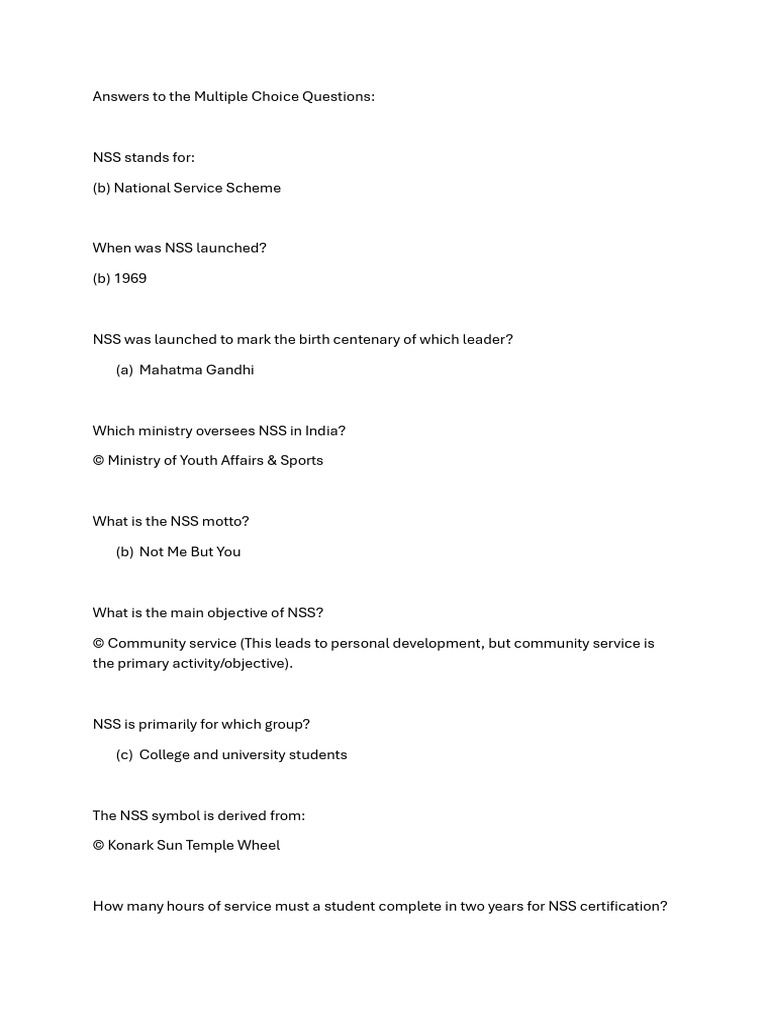 NSS Exam Questions and Answers 2025 | PDF