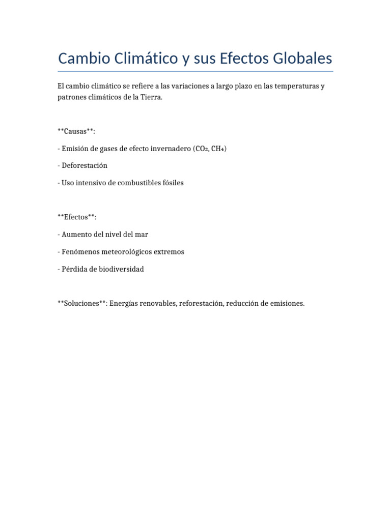 Cambio Climático y Sus Efectos Globales | PDF