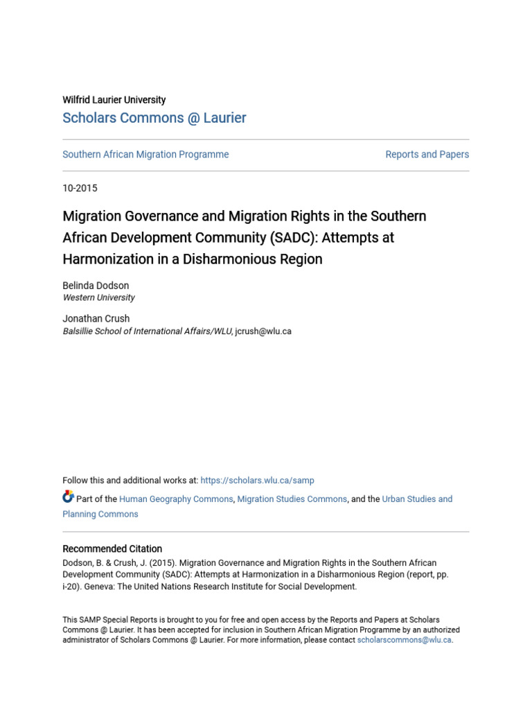 Migration Governance and Migration Rights in The Southern African | PDF ...