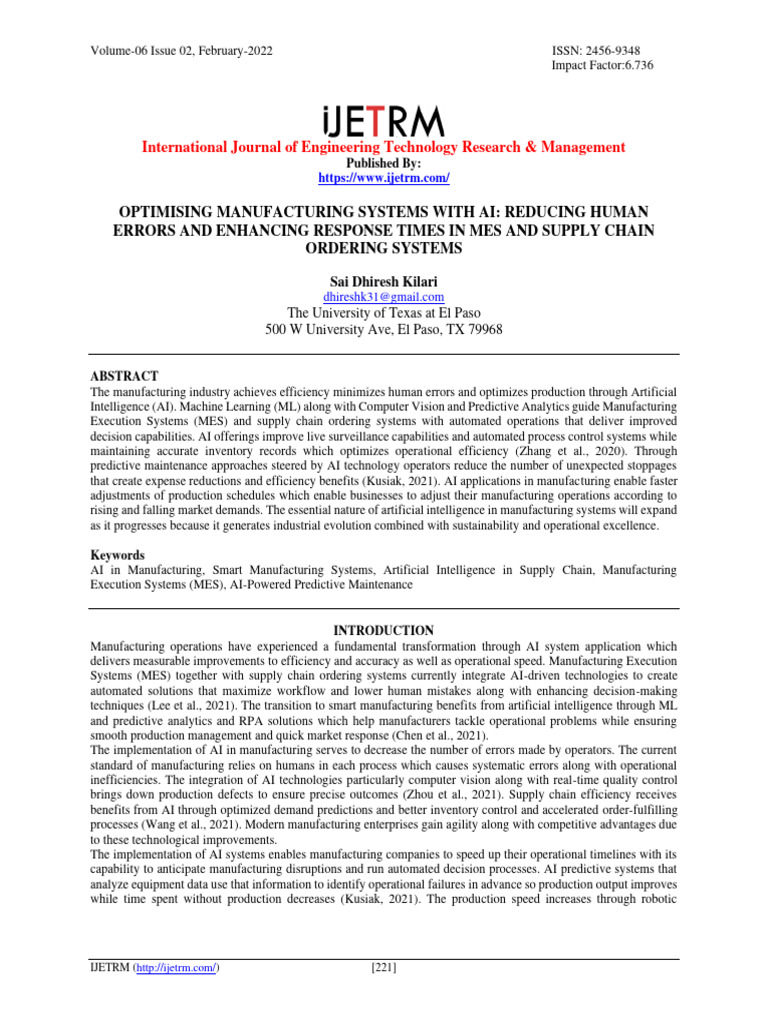 AI Optimization in Manufacturing Systems | PDF | Artificial ...