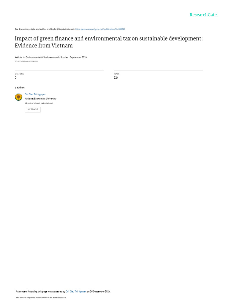 Green Finance and Tax Impact in Vietnam | PDF | Sustainability | Gross ...