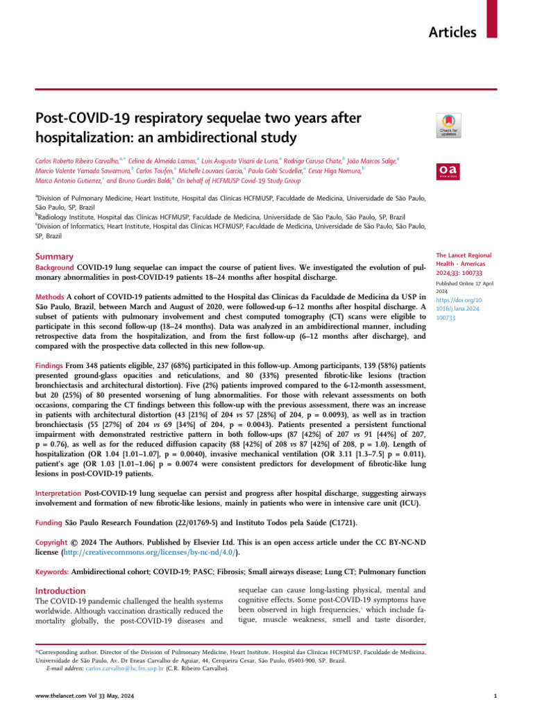 Post COVID 19 Respiratory Sequelae Two Years After - 2024 - The Lancet ...