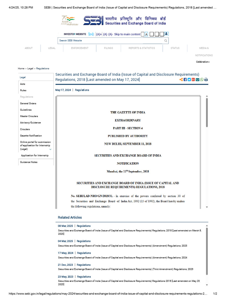 SEBI Capital Disclosure Regulations 2018 | PDF