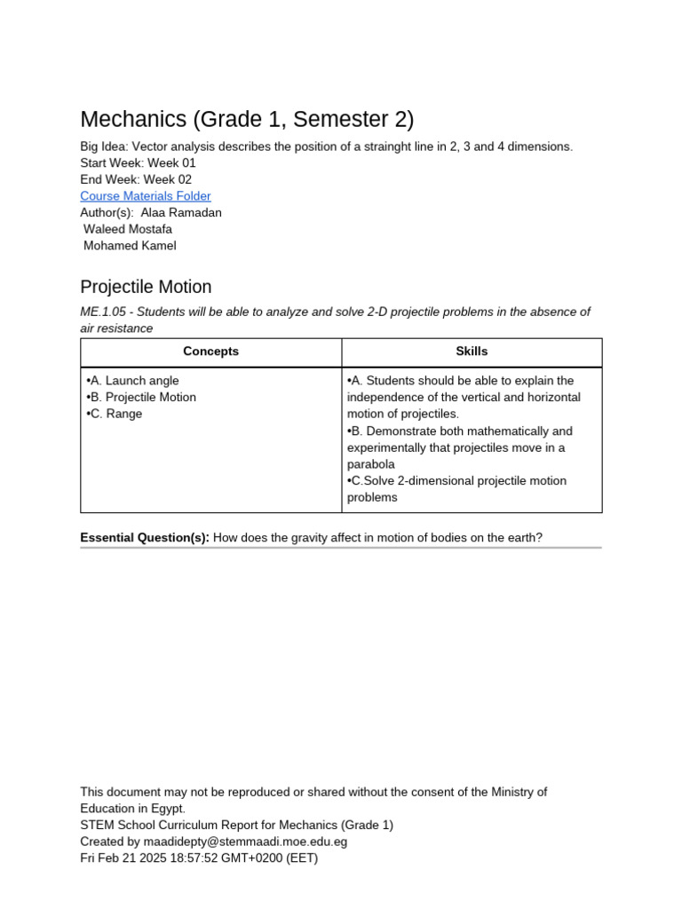 STEM School Curriculum Report For Mechanics (Grade 1) | PDF | Force ...