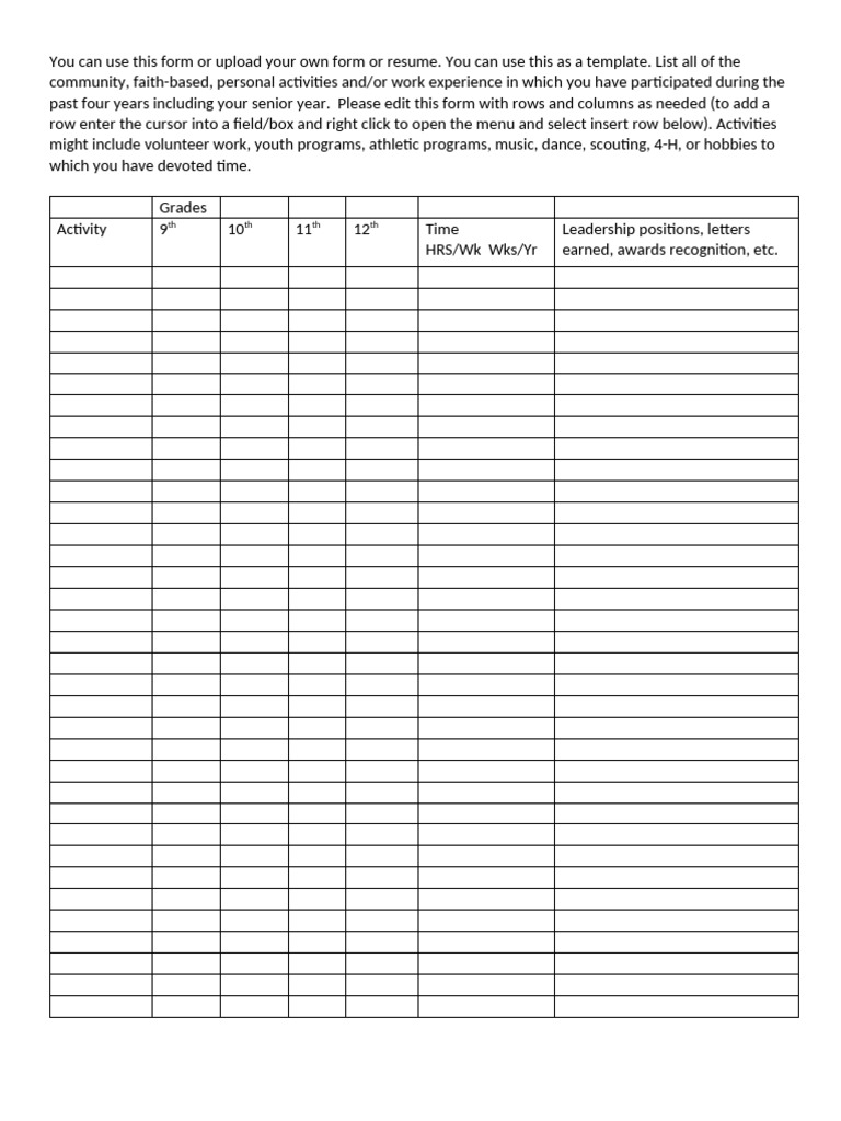 Activity Statement Template | PDF