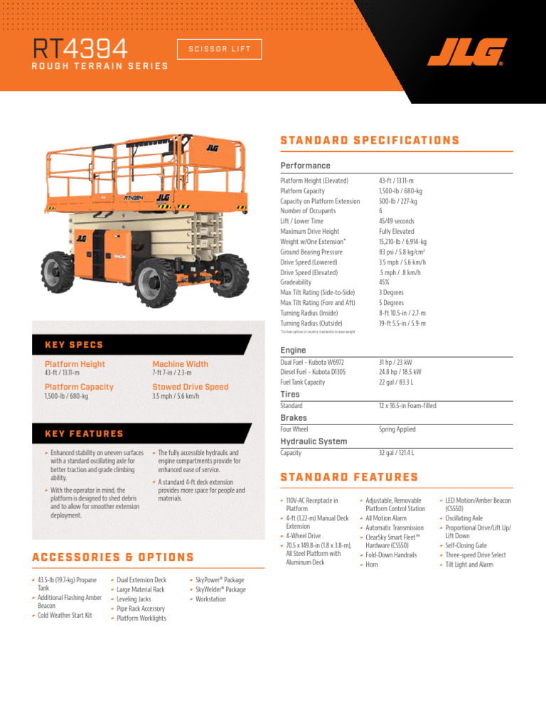 JLG RT4394 Scissor Lift Specifications | PDF | Vehicles | Land Vehicles