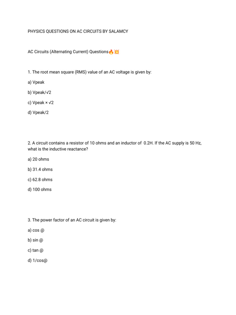 AC and DC Circuits Q&A by Salamcy | PDF | Electrical Network | Voltage