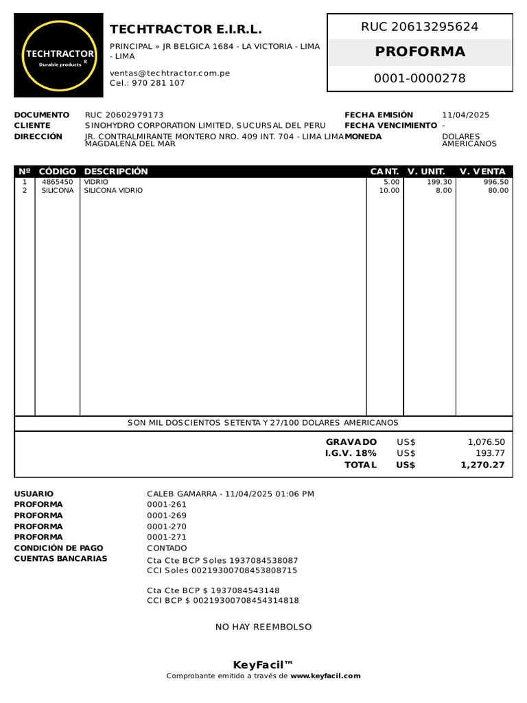 Techtractor E.I.R.L.: Proforma | PDF