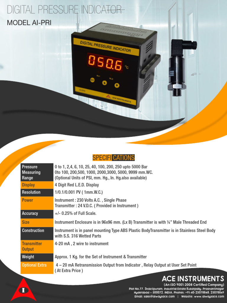 AI-PRI Digital Pressure Indicator Specs | PDF