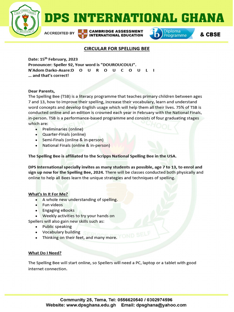 Spelling Bee 2024 Registration Details | PDF | Orthography | Spelling
