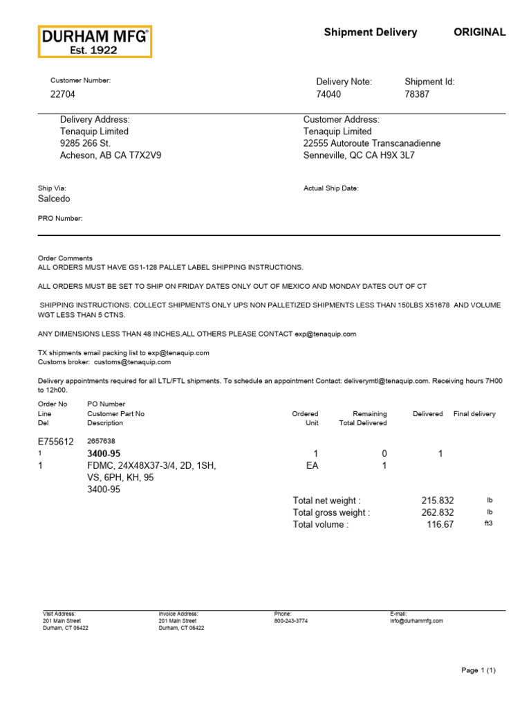 Shipping Instructions for Tenaquip Orders | PDF | Freight Transport ...