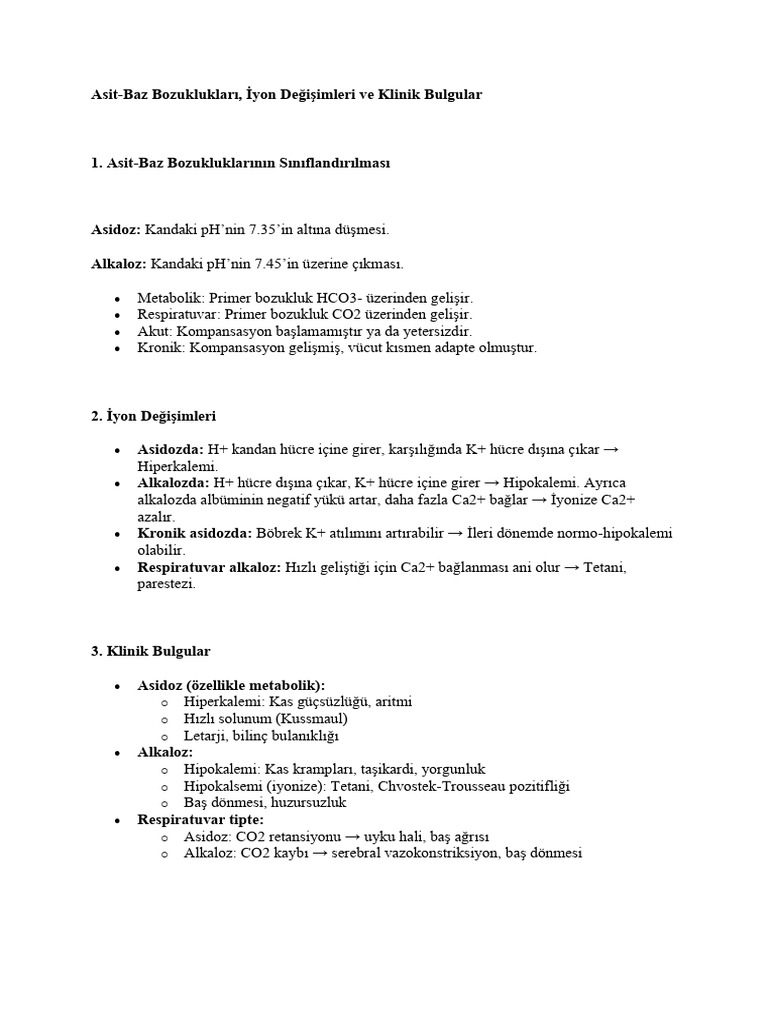 Asit-Baz Bozuklukları, İyon Değişimleri Ve Klinik Bulgular | PDF
