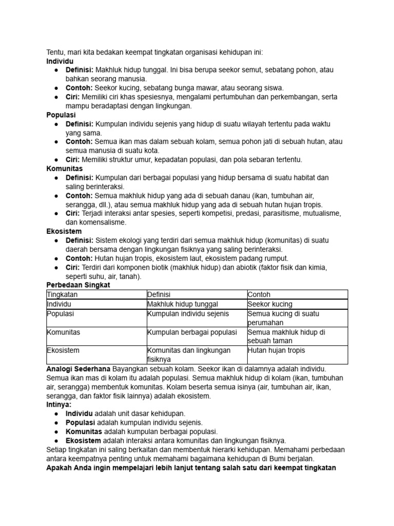 Jelaskan Perbedaan Antara Individu, Populasi, Komu... | PDF