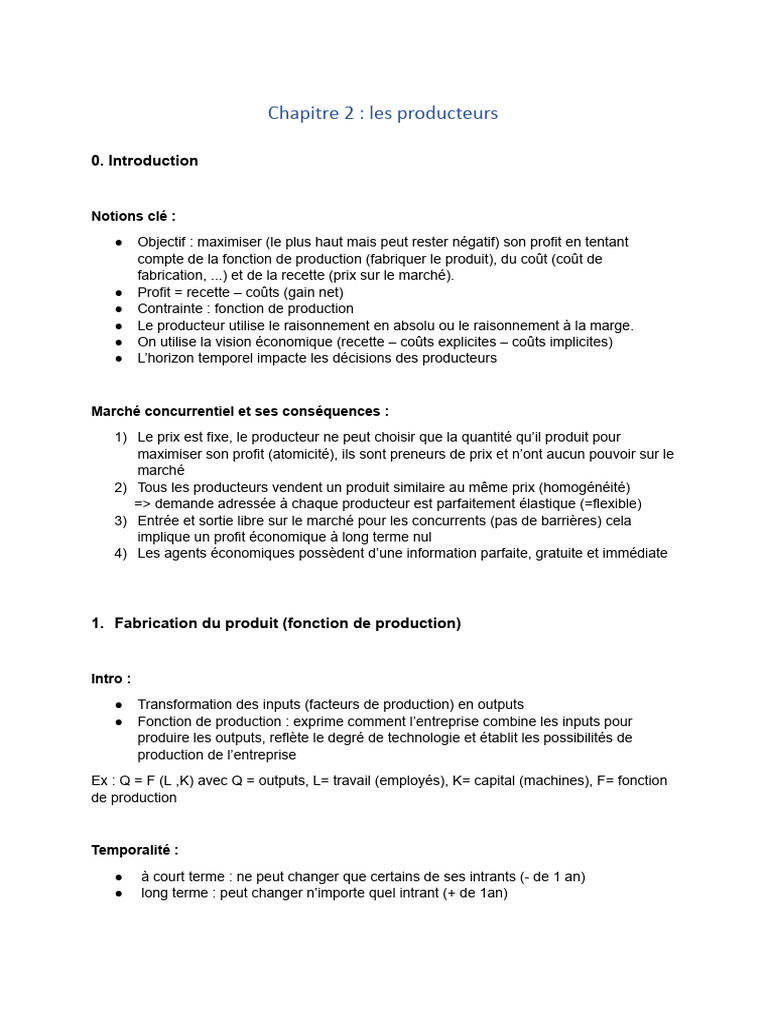 Fonction de production et profit des producteurs | PDF | Fonction de ...