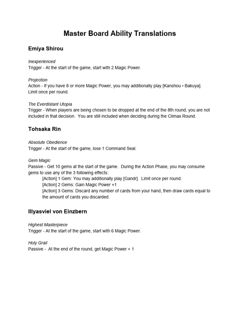 Master Board Ability Translations Guide | PDF