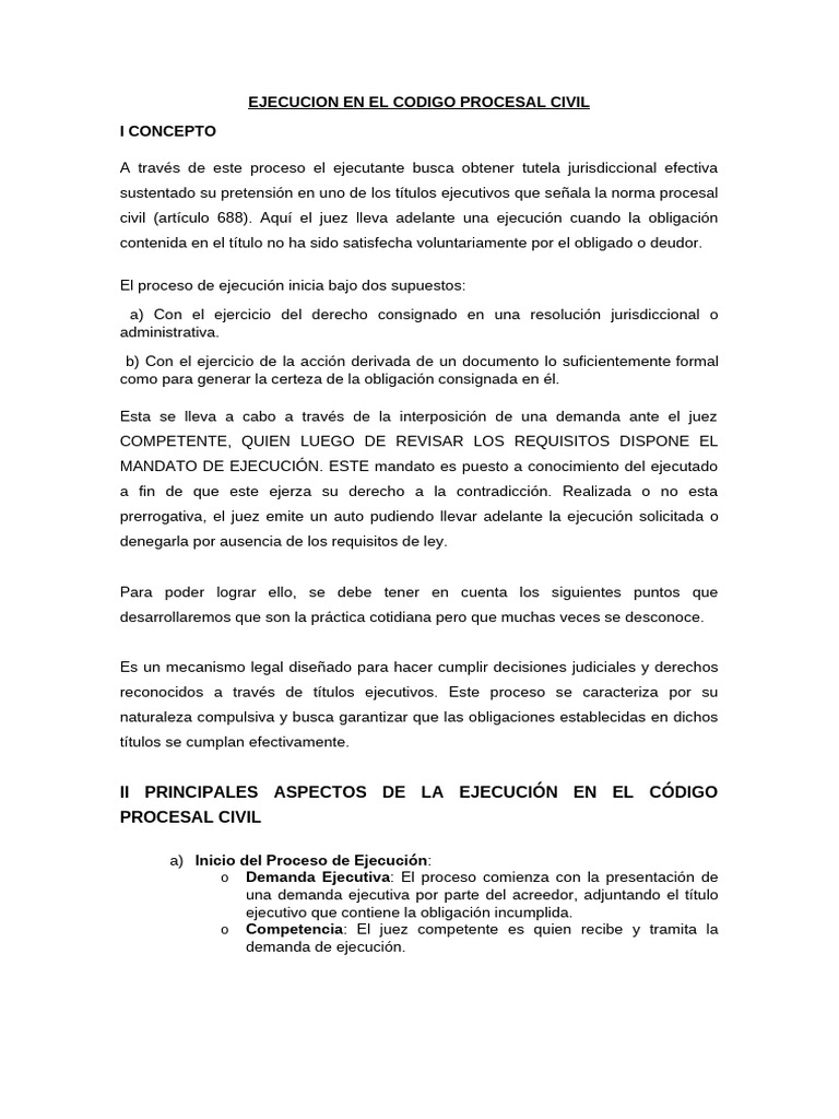 Ejecución en el Código Procesal Civil | PDF | Ley procesal | Demanda ...