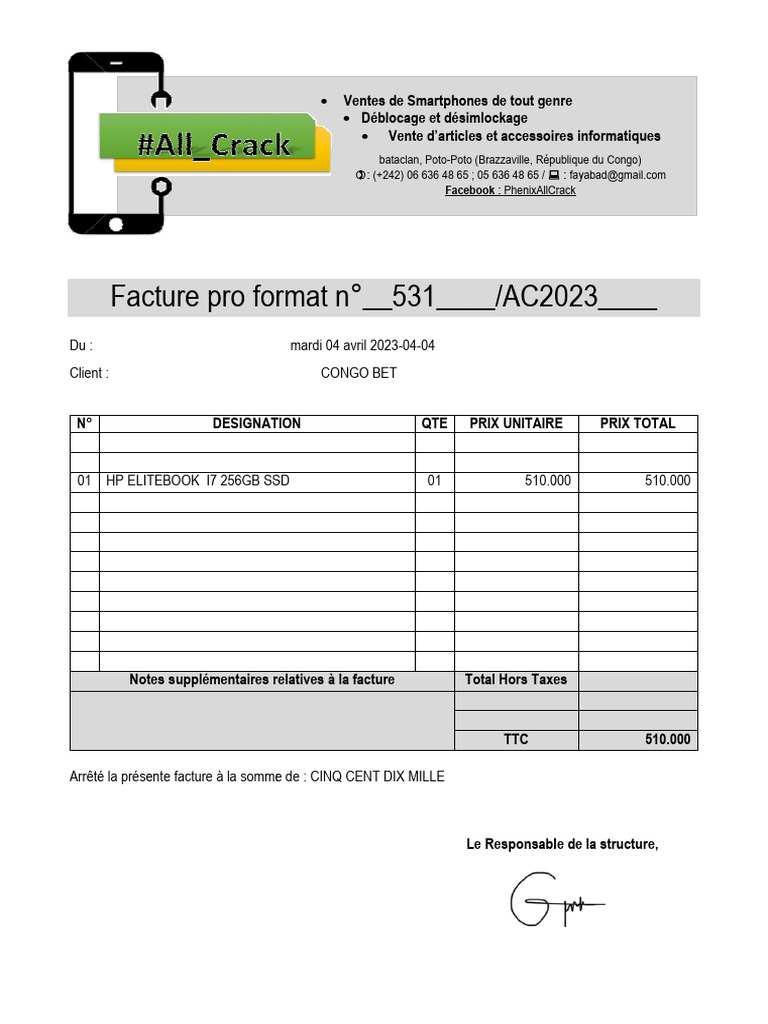 Facture Pro Format Congo Bet | PDF
