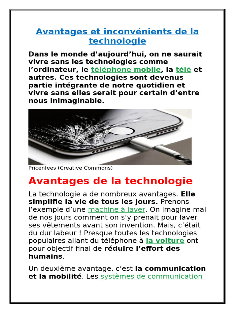 Avantages et inconvénients de la technologie | PDF