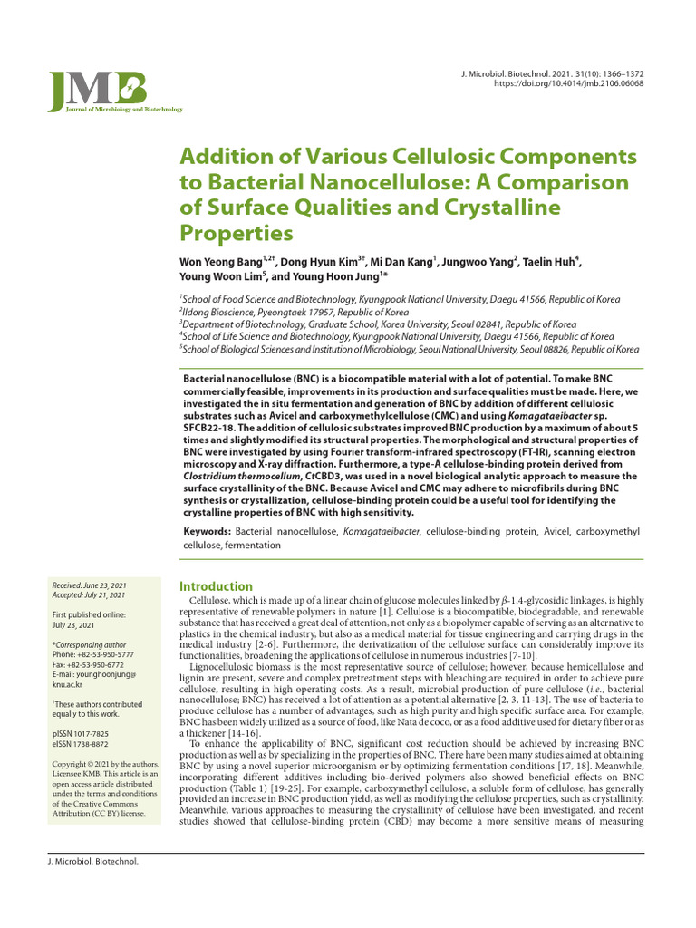 Addition of Various Cellulosic Components To Bacterial Nanocellulose A ...
