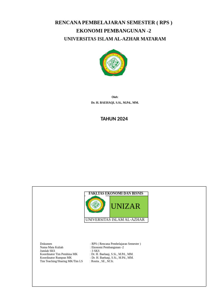 RPS Ekonomi Pembangunan II 2024 | PDF