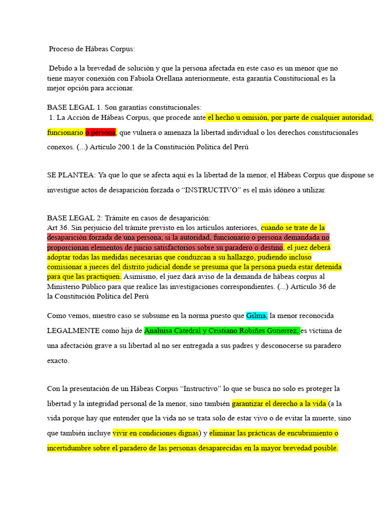 Proceso de Hábeas Corpus para Menores | PDF | Habeas corpus | Derechos ...