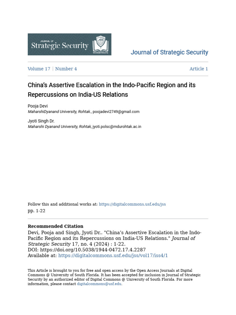 China - S Assertive Escalation in The Indo-Pacific Region and Its R ...