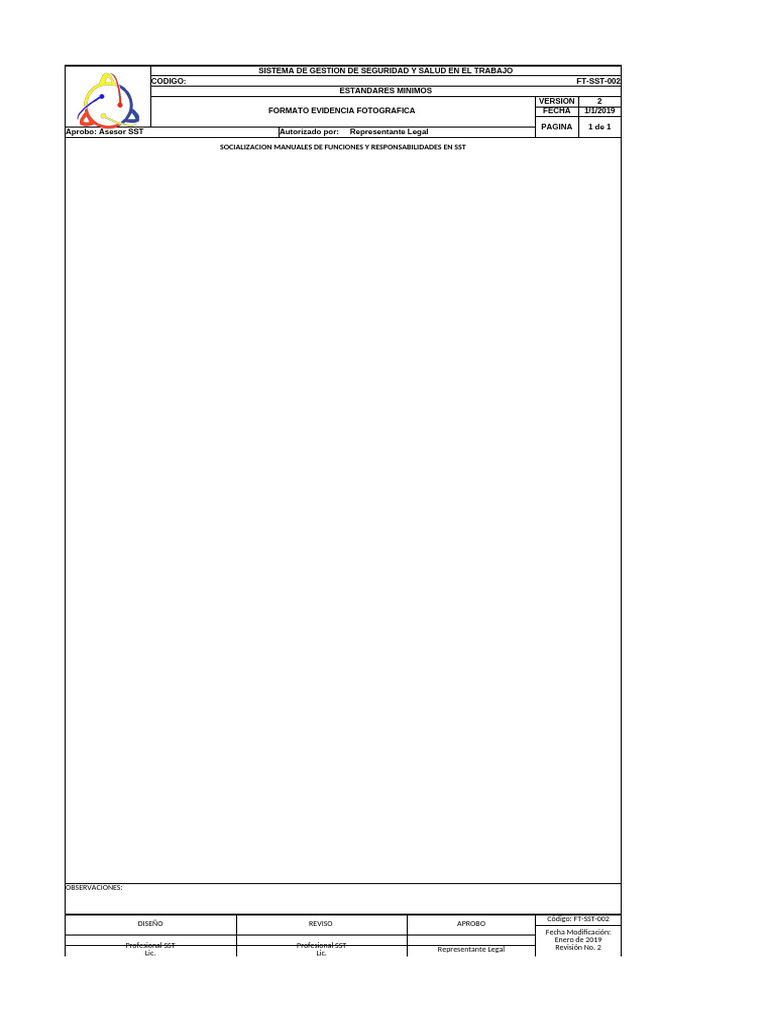 3 FT SST 002 Formato Evidencia Fotografica | PDF
