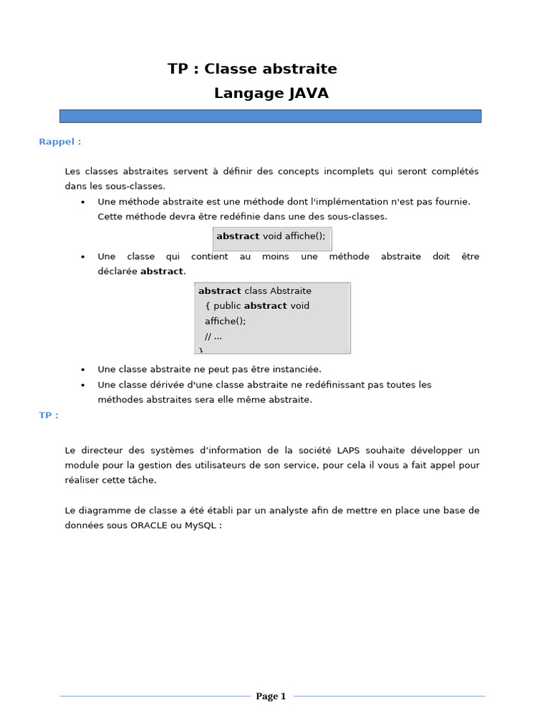 Classe Abstraite en Java : Concepts et Exemples | PDF | Classe ...