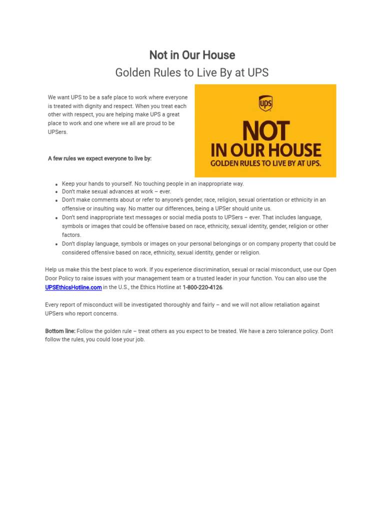 UPS Golden Rules: Zero Tolerance Policy | PDF