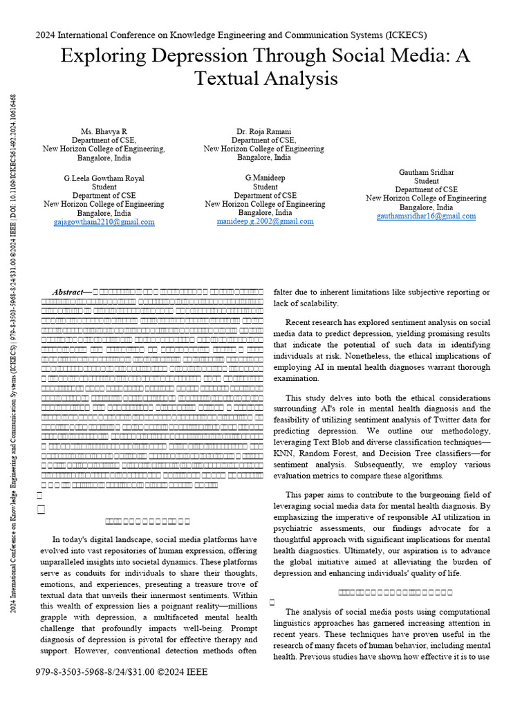 Analyzing Depression via Social Media Text | PDF | Machine Learning ...