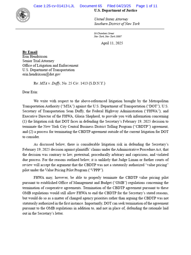 MTA v. DOT: CBDTP Termination Risks | PDF | Federal Government Of The ...