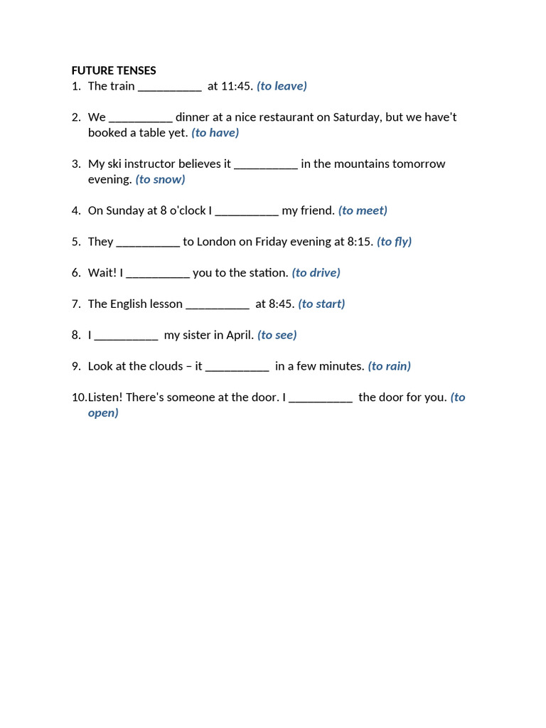 Future Tense Exercises and Examples | PDF