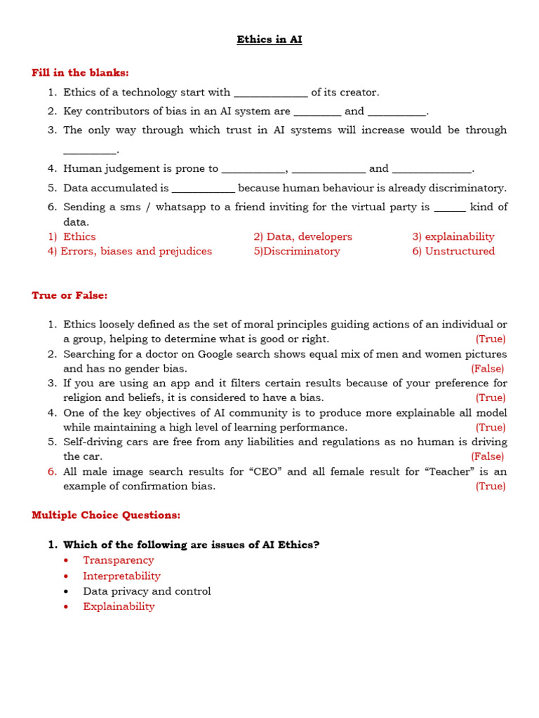AI Worksheet-3 Ethics in AI | PDF | Artificial Intelligence ...